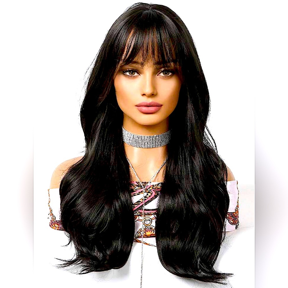 Natural black, synthetic 24 inch wig